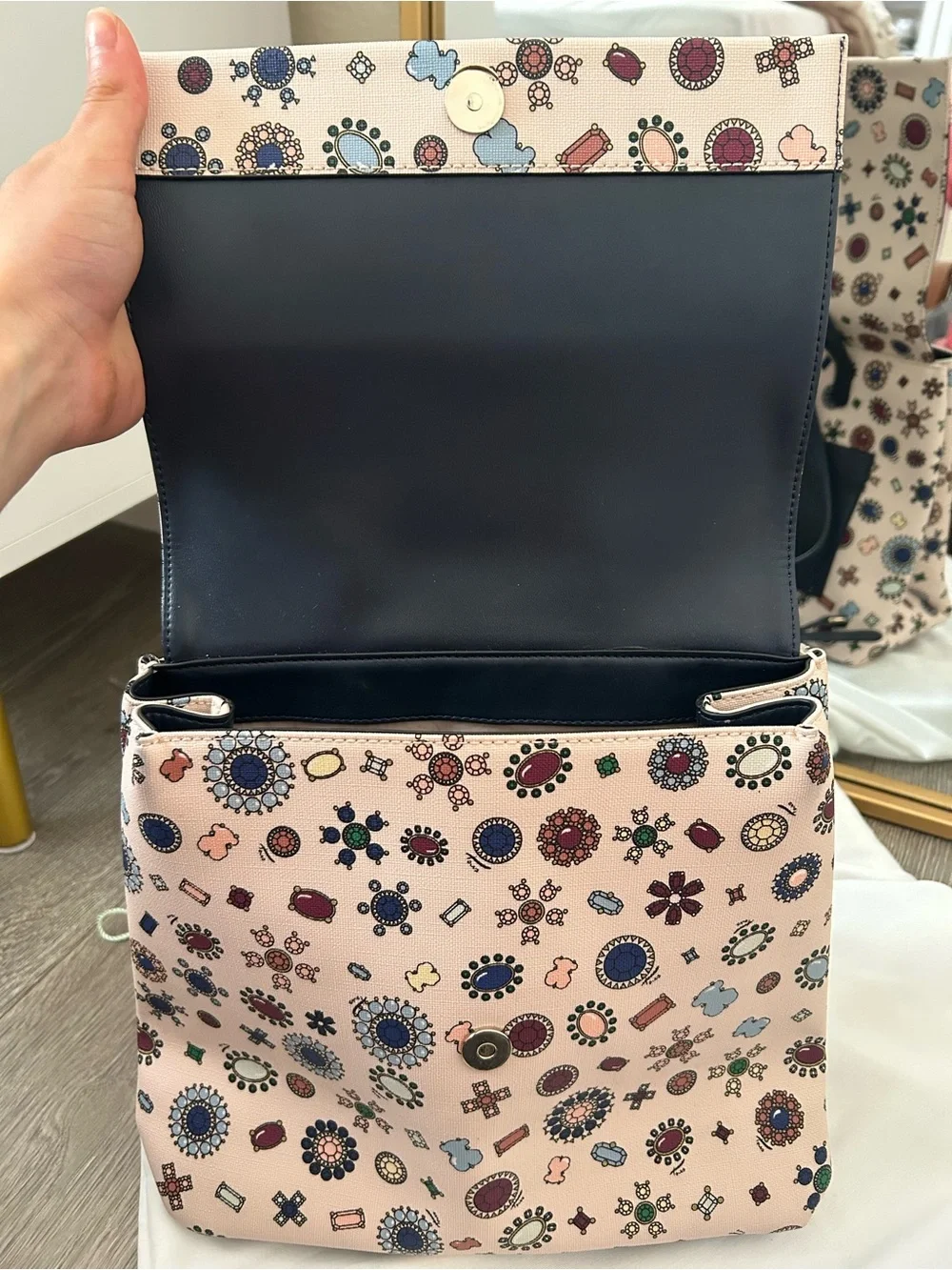 TOUS Pink Printed Backpack with Multicolor Jewel Motif